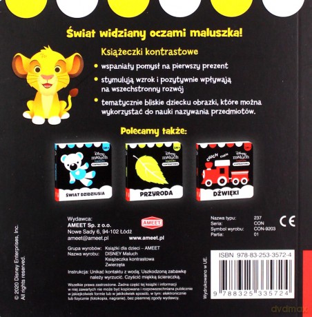 Disney Maluch Książeczka kontrastowa Zwierzęta [KSIĄŻKA]