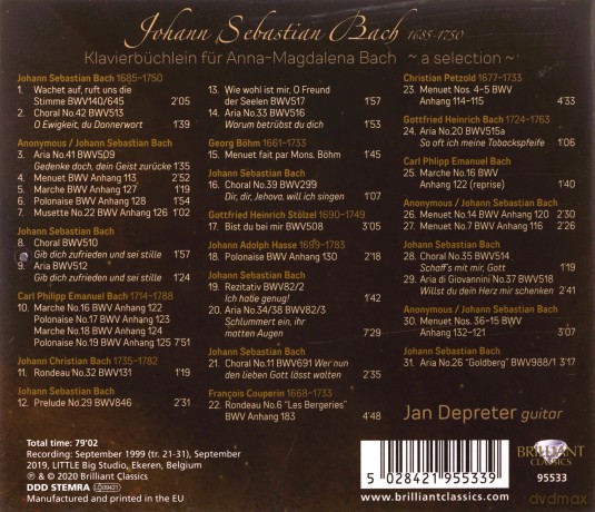 Jan Depreter: J.S. Bach: Klavierbuchlein Fur Anna-Magdalena Bach [CD]