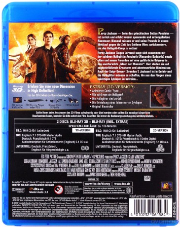Percy Jackson: Sea of Monsters (Percy Jackson: Morze potworów) [Blu-Ray 3D]+[Blu-Ray]