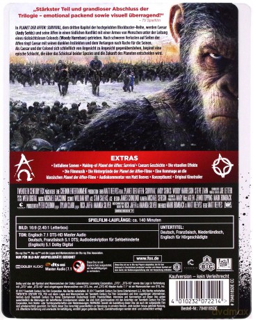 War for the Planet of the Apes (Wojna o planetę małp) (steelbook) [Blu-Ray]