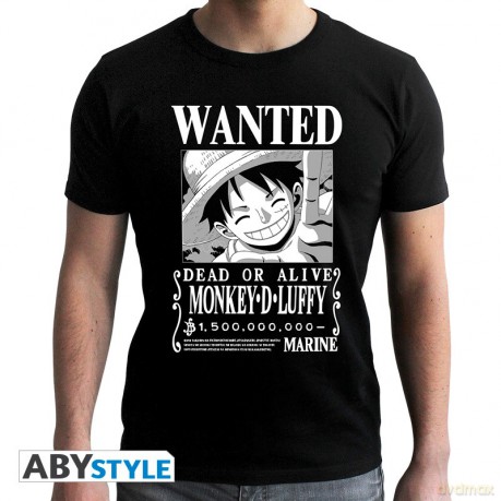 ONE PIECE - T-shirt Wanted Luffy BW man SS black - new fit
