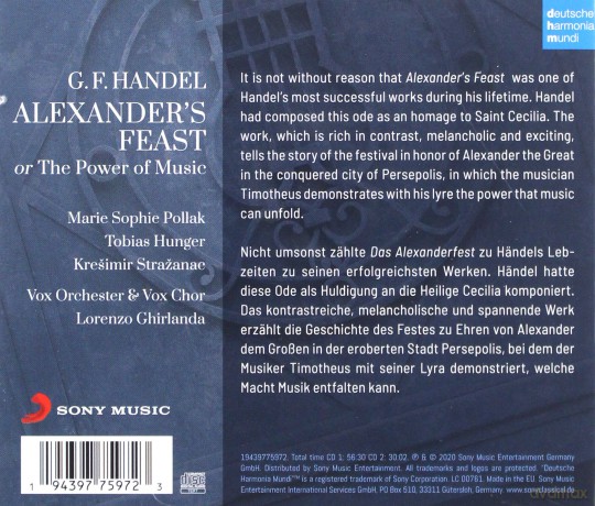 Vox Orchester: Händel: Alexander's Feast or The Power of Music [2CD]