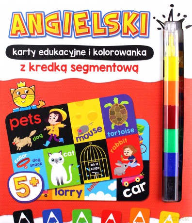 ANGIELSKI karty edukacyjne i kolorowanka z kredką segmentową. Uczę się i koloruję 5+ [KSIĄŻKA]