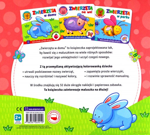 Zwierzęta w domu. Kolorowanka z grubym obrysem, okrągłe naklejki, papierowa zabawka [KSIĄŻKA]