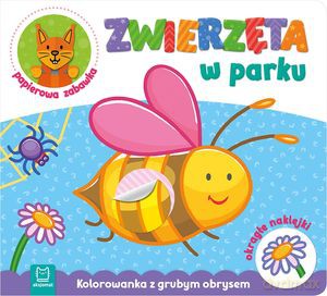 Zwierzęta w parku. Kolorowanka z grubym obrysem, okrągłe naklejki, papierowa zabawka [KSIĄŻKA]