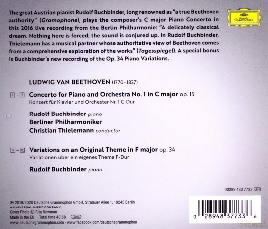 Rudolf Buchbinder: Beethoven Piano Concerto 1 [CD]