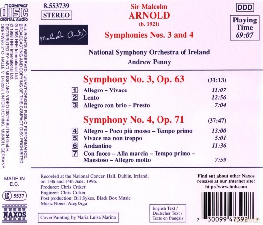 Nso Irelandpenny: Arnoldsymphonies 3 4 [CD]