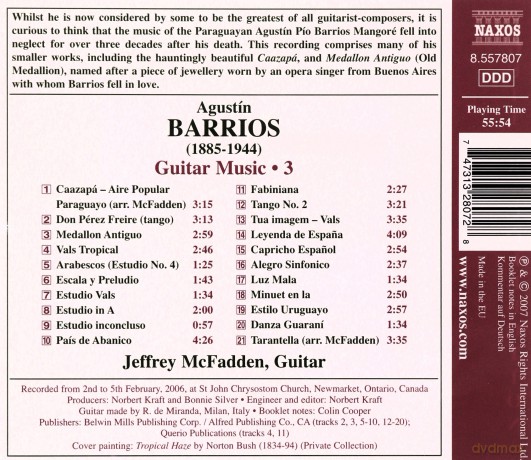 Jeffrey Mcfadden: Barriosguitar Music Vol 3 [CD]