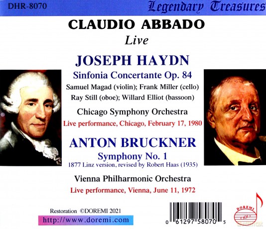 Claudio Abbado: Claudio Abbado Live: Haydn Sinfonia Concertante (1980 Performance). Bruckner Symphony No.1 (1972 Performance) [CD]