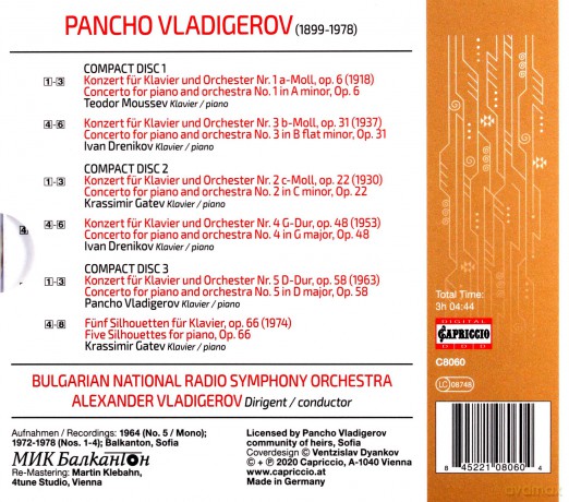 Bulgarian Nrso: Pancho Vladigerov: The Piano Concertos Nos. 1-5 [3CD]