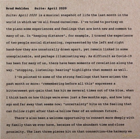 Brad Mehldau: Suite: April 2020 [CD]