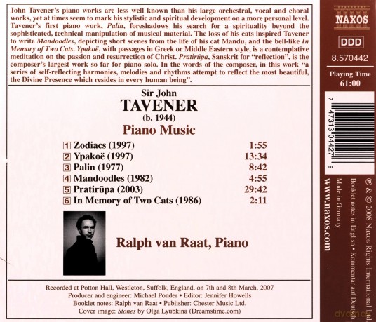 Ralph Van Raat: Tavenerpiano Music [CD]