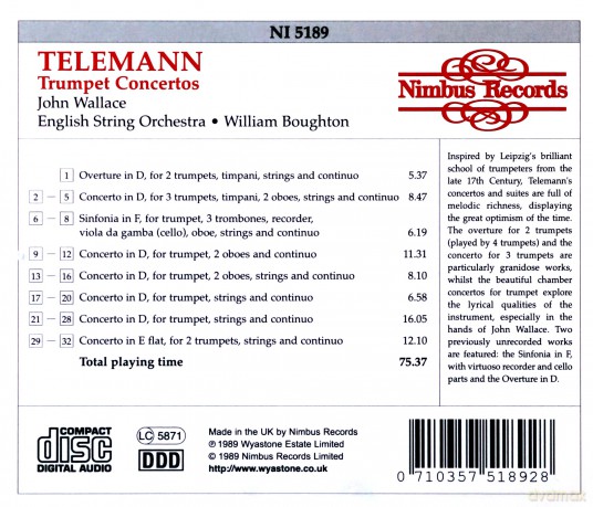 Georg Telemann: Trumpet Concertos - John Wallace [CD]