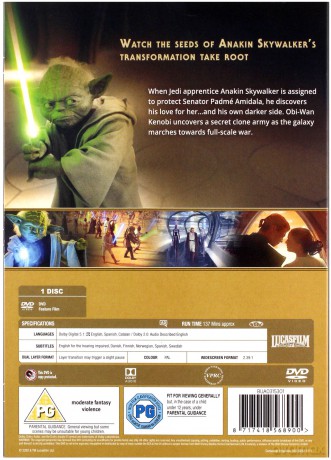 Star Wars: Episode II - Attack of the Clones (Gwiezdne wojny: Część II - Atak klonów) [DVD]