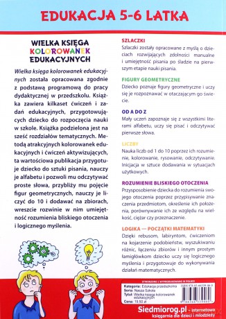 Wielka księga kolorowanek edukacyjnych 5- 6lat - Tamara Michałowska [KSIĄŻKA]