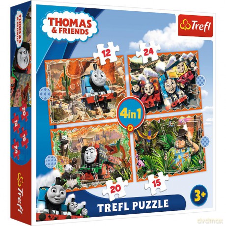 Puzzle 4w1 (12,15,20,24) Thomas and friends Podróże po świecie 34354 [PUZZLE]