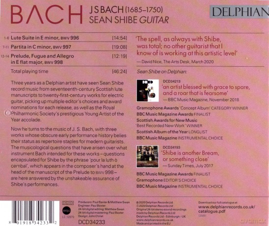 Sean Shibe: J.S. Bach - Pour La Luth O Cembal [CD]