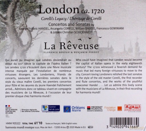 La Reveuse Florence Bolton Benjamin: London Circa 1720 Corellis Legacy (digipack) [CD]