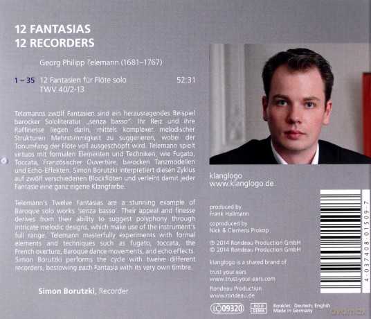 Simon Borutzki: Telemann12 Fantasias [CD]