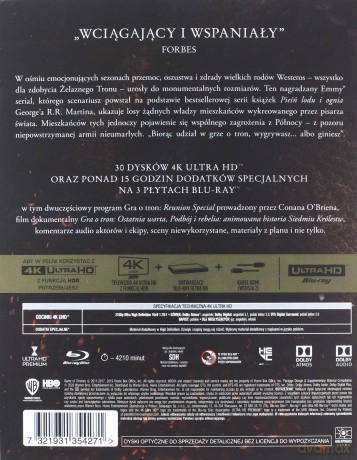 Gra o Tron Kompletna Kolekcja Sezon 1-8 [BOX] [33xBlu-Ray 4K]