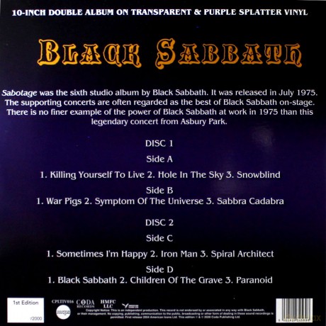 Black Sabbath: Sabotage In Concert (Splatter) [2xWinyl]