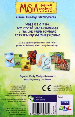 Gra. Misia i jej mali pacjenci. Klinika Młodego Weterynarza. Rodzinna gra karciana. Wiek: 4-5 lat (2-4 graczy) - Anna Sobich-Kamińska [KARTY]