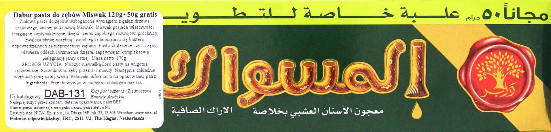 Ziołowa pasta do zębów Dabur z wyciągiem z Miswak - 120 + 50 g