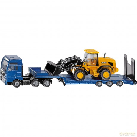 Ciężarówka MAN z lawetą i ładowarką kołową JCB