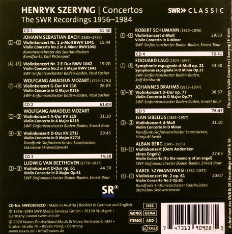 Henryk Szeryng: Henryk Szeryng Plays Violin Concertos (The Swr Recordings 1956 - 1984) [5CD]