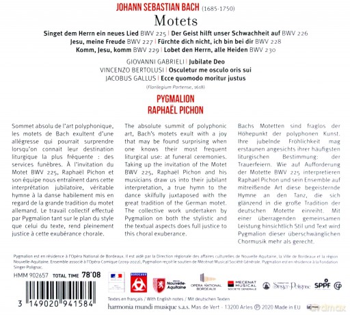 Bach: Motets Pichon Pygmalion (digipack) [CD]