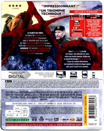 War for the Planet of the Apes (Wojna o planetę małp) (steelbook) [Blu-Ray 3D]+[Blu-Ray]