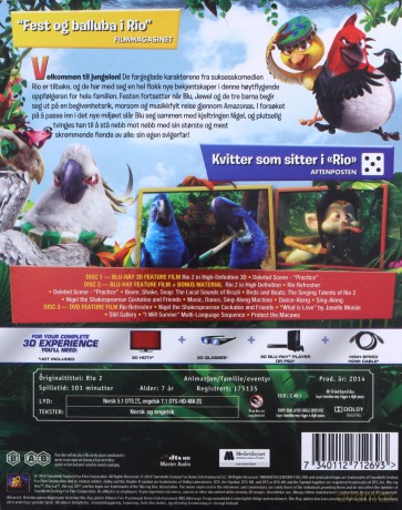 Rio 2 [Blu-Ray 3D]+[Blu-Ray]+[DVD]