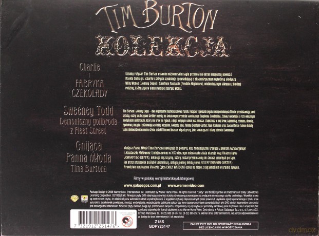 Tim Burton Kolekcja Musical: Gnijąca panna młoda / Sweeney Todd: Demoniczny golibroda z Fleet Street / Charlie i fabryka czekolady BOX [5DVD]