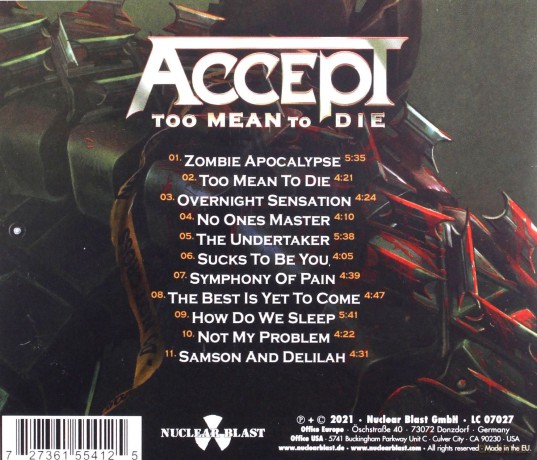 Accept: Too Mean To Die [CD]