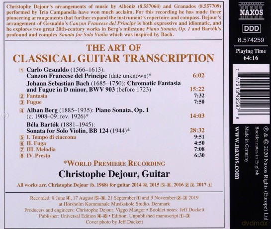 Christophe Dejour: Bach. Bartok. Berg. Gesualdo: The Art Of Classical Guitar Transcription [CD]