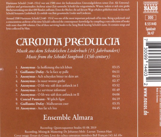 Almara: Carmina Predulcia - Music From The Schedel Songbook [CD]