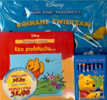 Zestaw Kubuś Puchatek Kochane Zwierzaczki - Magiczne Magnesy + Kto Posłucha + Kredki Świecowe [KSIĄŻKA]