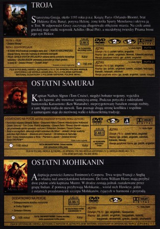 Troja / Ostatni Mohikanin / Ostatni Samuraj nowe wydanie [BOX] [4DVD]