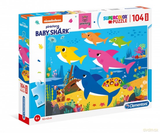 CLEMENTONI 104 el. Maxi Superkolor Baby Shark [PUZZLE]
