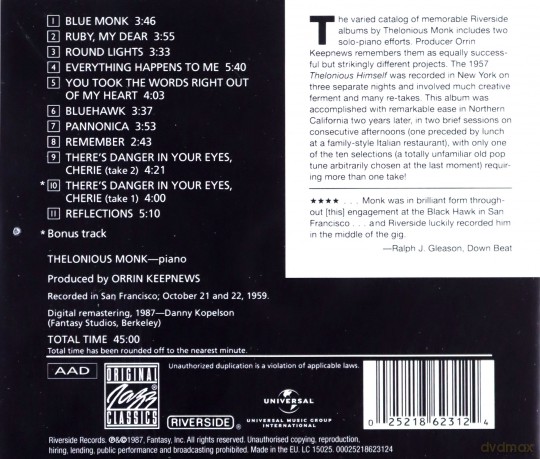 Monk Lonious: Theolonious Alone In San [CD]