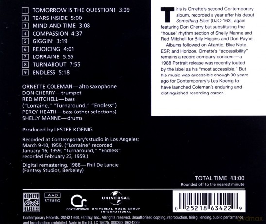 Coleman Ornette: Tomorrow Is The Question [CD]