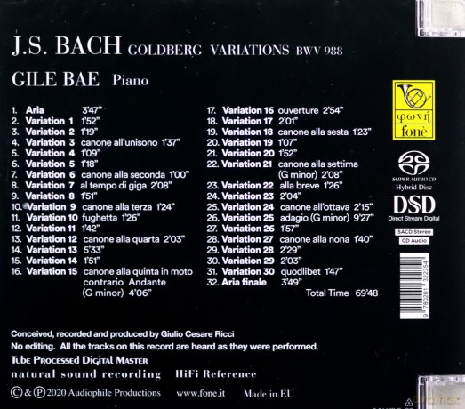 Gile Bae (Sacd): J. S. Bach - Goldberg Variations Bwv 988 (Sacd) [CD]