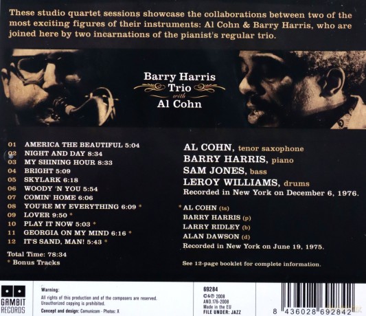 Barry Harris Trio with Al Cohn: Barry Harris Trio with Al Cohn [CD]