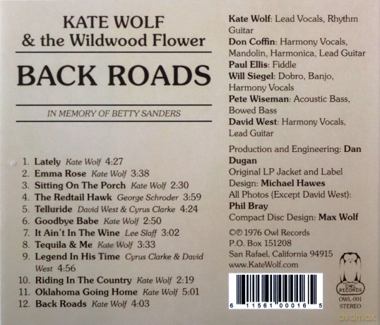 Kate Wolf: Back Roads [CD]