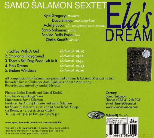 Samo Salomon Sextet: Ela's dream [CD]