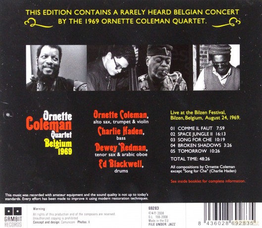 Ornette Coleman Quartet: Belgium 1969 [CD]