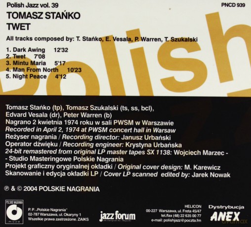Tomasz Stańko: TWET - Polish Jazz (Vol. 39) [CD]