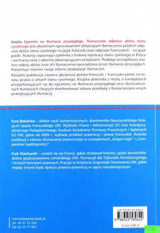 Egzamin na tłumacza przysięgłego Tłumaczenie odpisów aktów stanu cywilnego. Język francuski - Ewa Betańska, Eryk Stachurski [KSIĄŻKA]