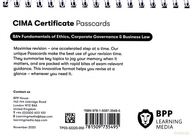 CIMA BA4 Fundamentals of Ethics, Corporate Governance and Business Law: Passcards - BPP Learning Media [KSIĄŻKA]