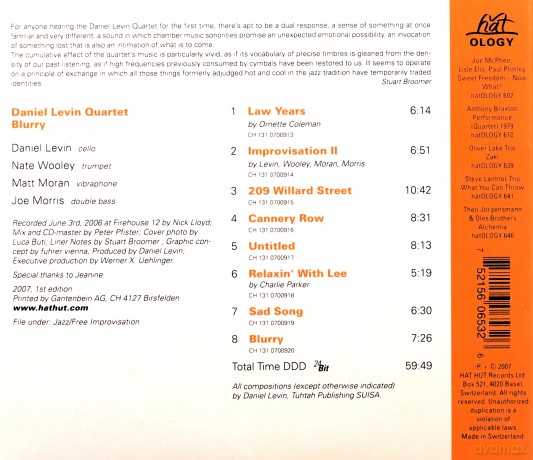 Daniel Levin Quartet: Blurry [CD]